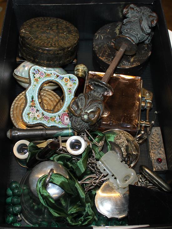 Silver boxes, Deco lighter, opera glasses etc